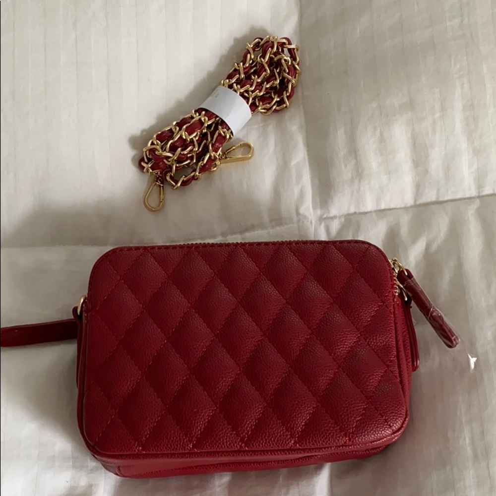 Francesca's red quilted gold handled bag purse
